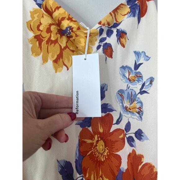NWT Reformation Sleeveless Slim Fit Parma Lined Maxi Floral Dress Orange Sz: XS - Picture 4 of 8